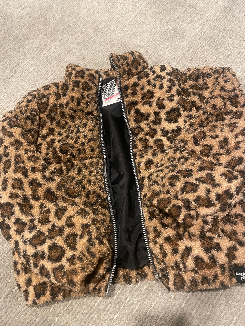 Kensie Leopard Print Faux Fur Jacket in Brown and Black